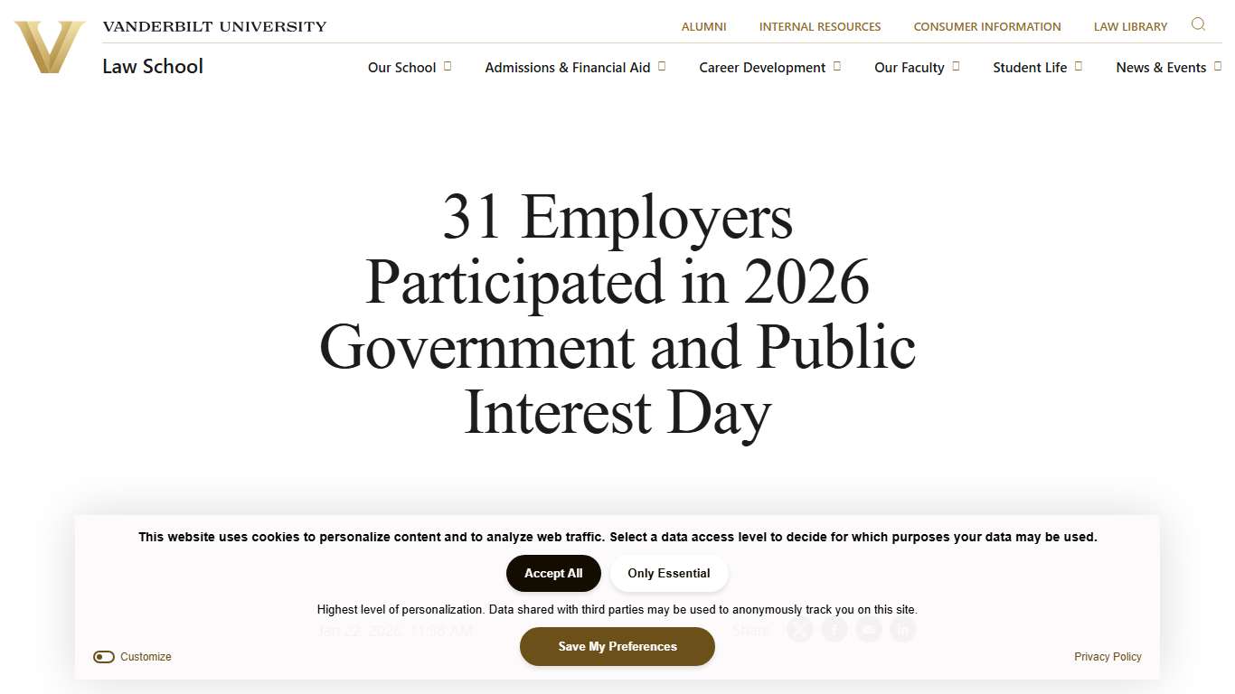 31 Employers Participated in 2026 Government and Public Interest Day -Vanderbilt Law School Vanderbilt University